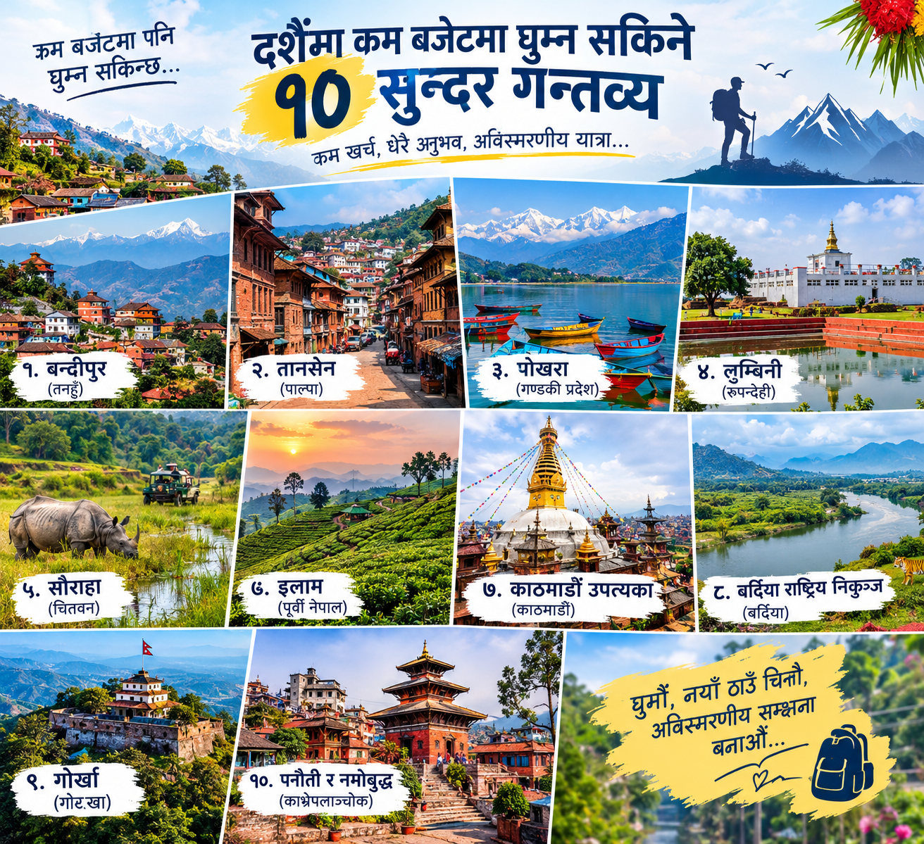दशैँमा  घुम्न सकिने १० सुन्दर गन्तव्य : जहाँ थोरै खर्चमा पनि लिन सकिन्छ अविस्मरणीय अनुभव